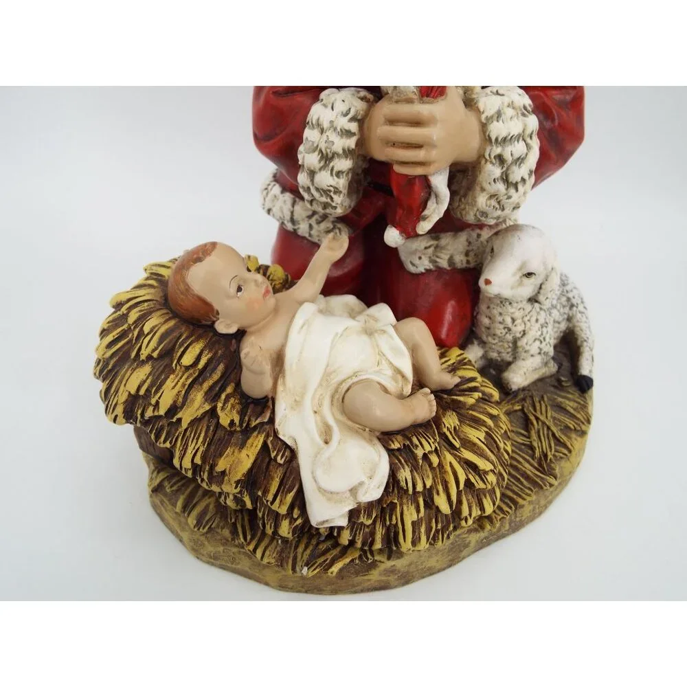 RP Gauer 1983 Roman Kneeling Santa Resin Figurine Baby Jesus Manger